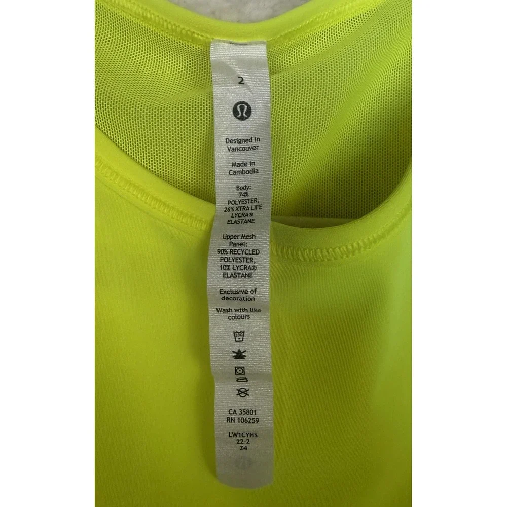 Lululemon Tank Womens 2‎ Yellow High Neck Mesh Athletic Running Top LW1CYHS